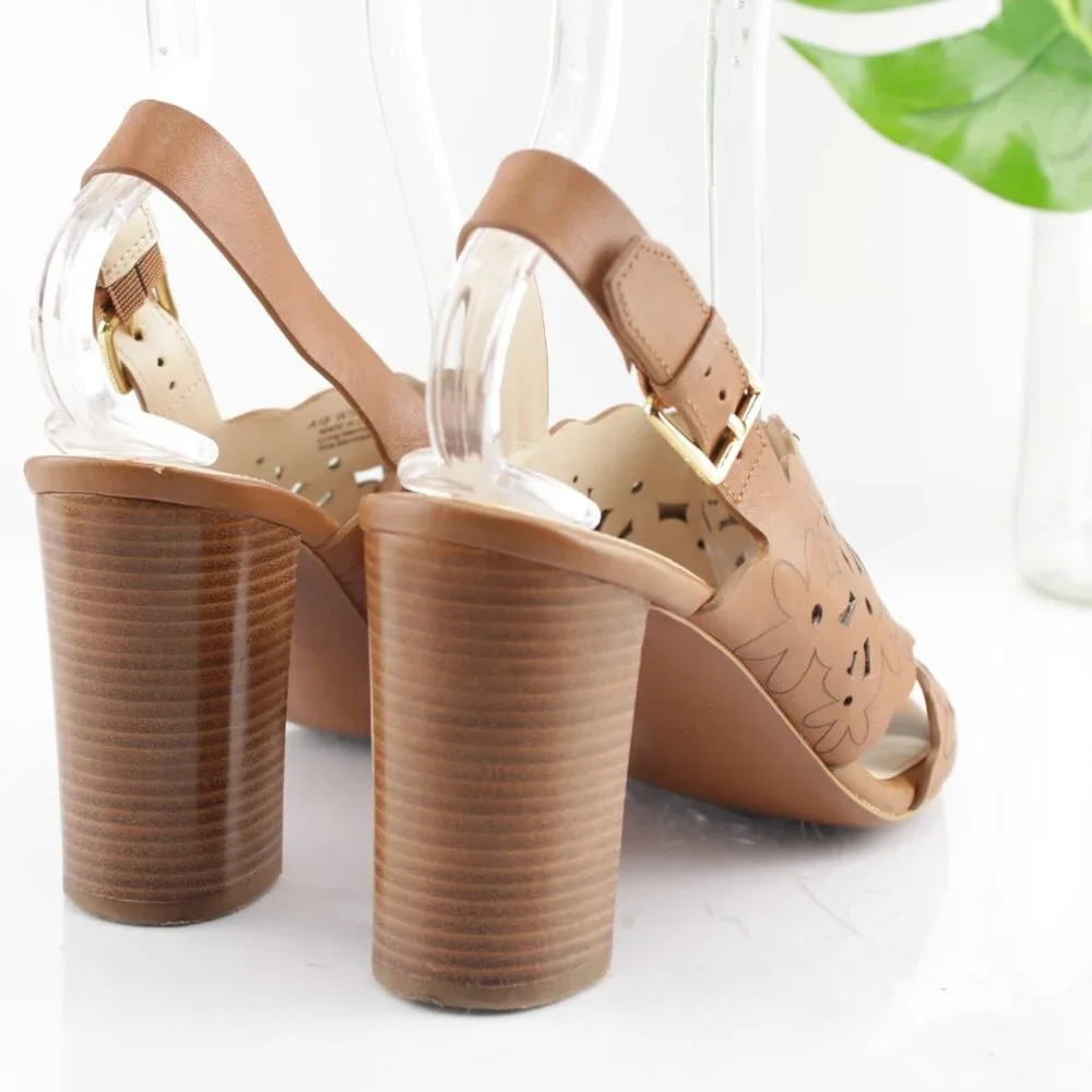 Cole Haan Womens Indra Sandal Size 8 Cognac Tan‎ Leather Block Heel Dress Shoe